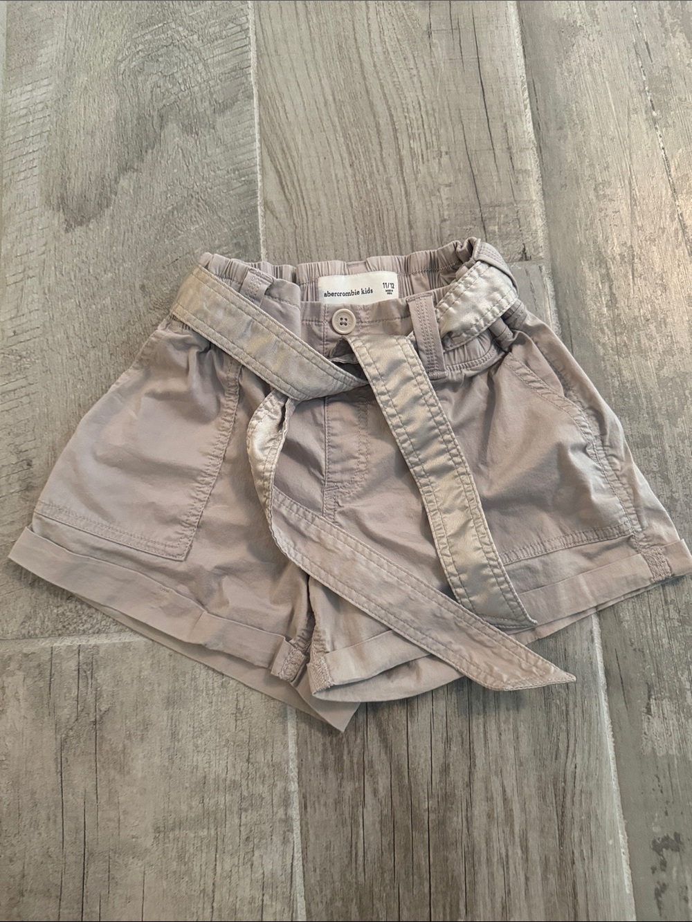 abercrombie kids tan high-waist belted shorts